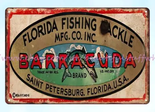 FLORIDA FISHING TACKLE BARRACUDA LURE metal tin sign bathroom wall decor garage