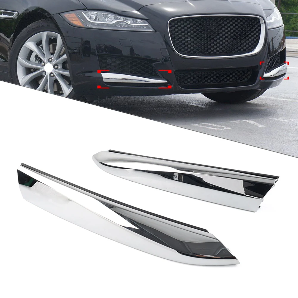 1Pair Chrome Car Front Bumper Fog Light Lamp Grille Insert Molding Strip Decoration Trim For Jaguar XF 2016 2017 2018 2019 2020