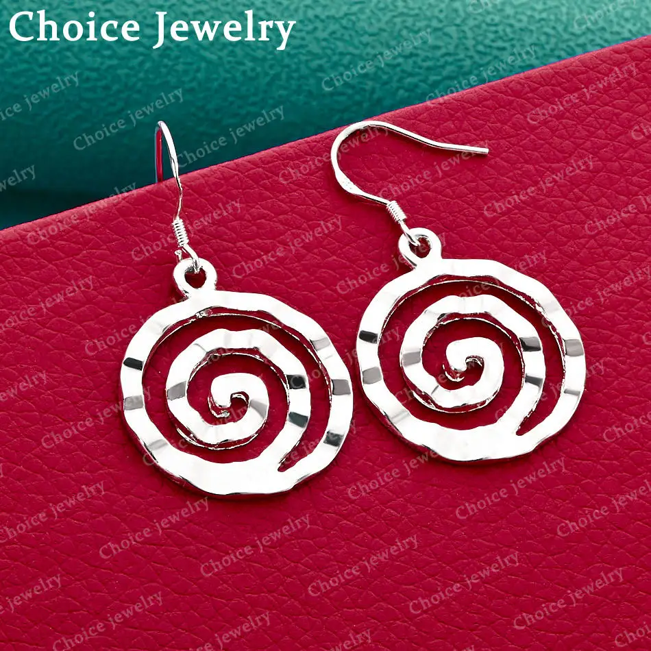 925 Sterling Silver Round Screw Thread Drop Earrings For Women Wedding Engagement Party Jewelry Fashion Lady Accessories