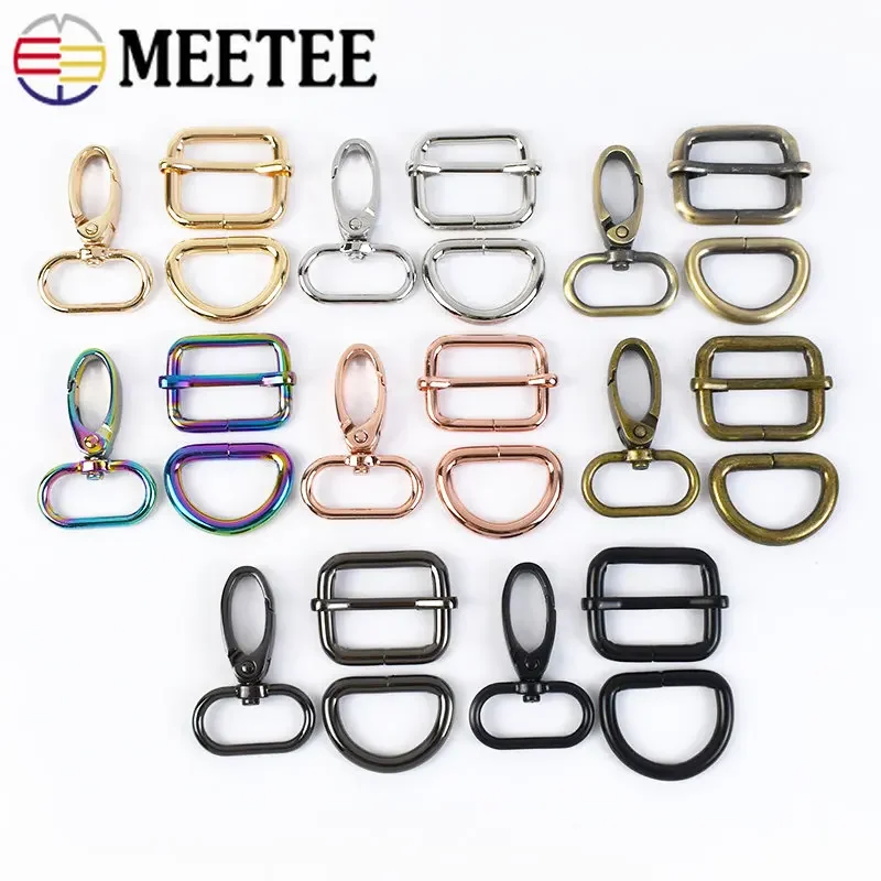 2Sets 16-38mm Metal Buckle Lobster Clasp D Ring Tri Glide Hook for Bag Strap Clamp Dog Collar Adjuster Carabiner DIY Accessories