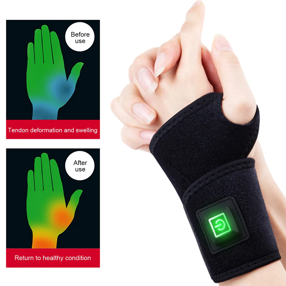 Electric Self-Heating Wrist Band Support Brace USB Heated Wrist Brace Wrap 3 Level Temperature for Injury Rheumatism Tendonitis