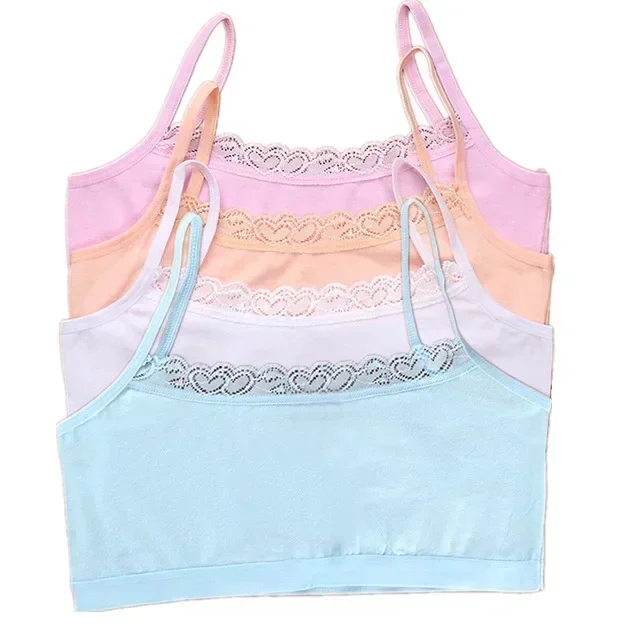 2pcs/Lot Girl Underwear Cotton Sports Top Bra for Girls Lace Thin Camisoles for Teens 6-14 Years Adolescente Lingerie