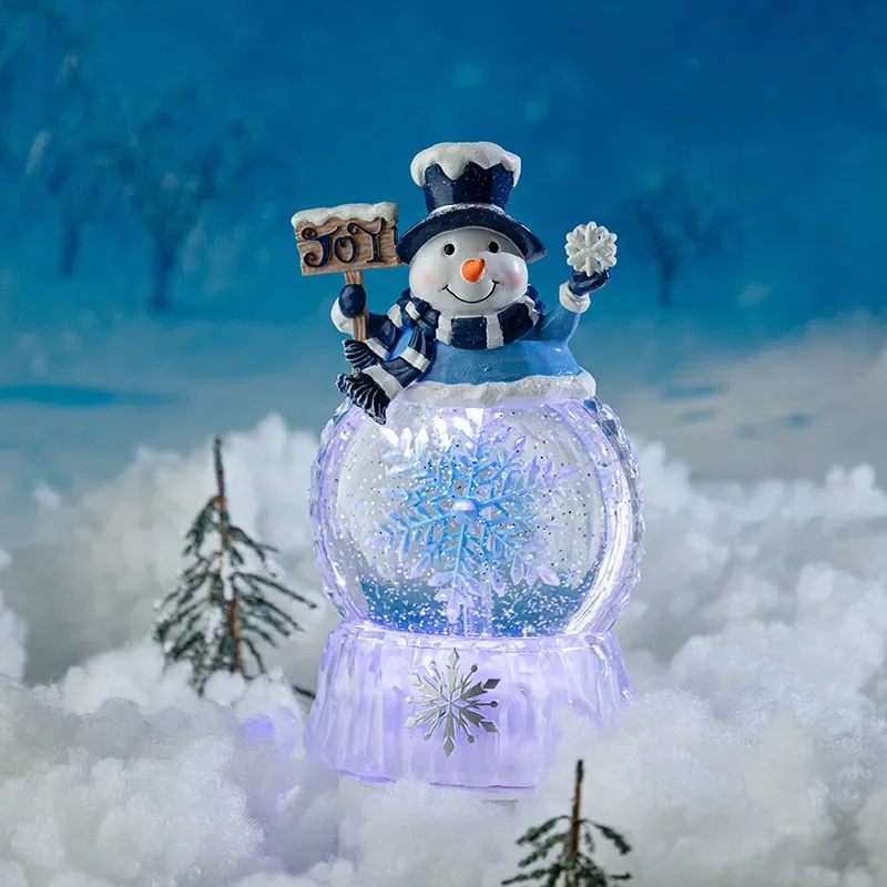 Rotating Snowman Music Box with Crystal Snowflake Ball Festive Holiday Decor Creative Birthday Gift for Kids and Family Cute