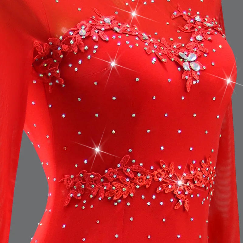 2024 Red Latin Dance Dress Party Sport Ball Practice Wear Prom Costume Kid Outfit Girls Line Suit Midi Samba Dancewear Customize