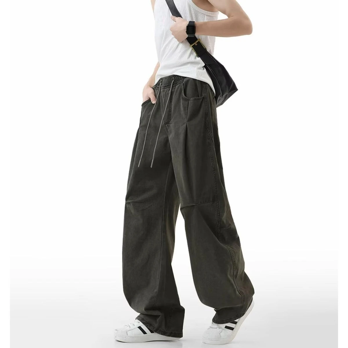 

Мужские повседневные брюки, летние тонкие прямые брюки, свободные шелковые широкие брюки, спортивные длинные брюки для активного отдыха, молодежные брюки