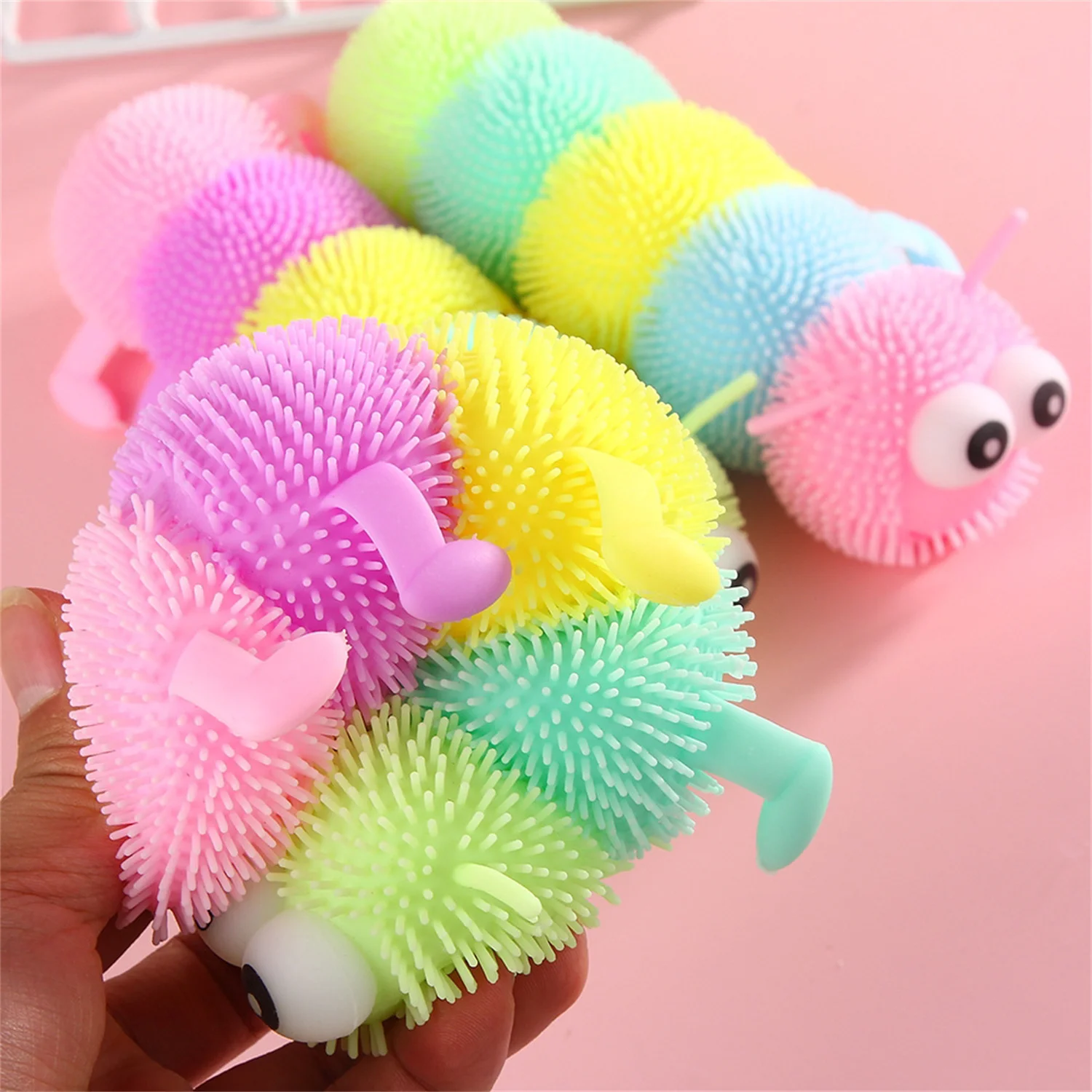 Light up Caterpillars Squeeze Toys Kids’ Stress Relief Toys Decompression Worms Sensory Squeeze Ball Gifts Animal Party Favors