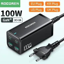 Rocoren GaN 100W Desktop Charger Quick Charge 4.0 QC 3.0 PD USB-C Type C USB Fast Charging For MacBook Pro Samsung iPhone Laptop