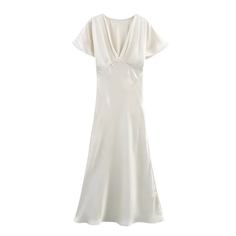 2025 novo vestido novo de primavera, ajuste fino feminino, design casual, temperamento, cetim francês