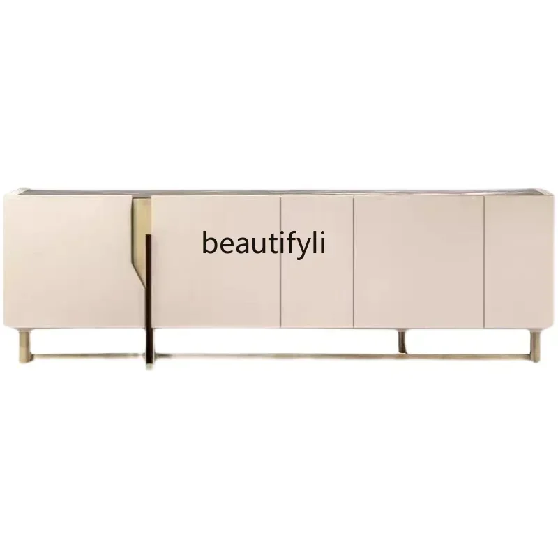 

Italian light luxury marble living room TV cabinet decorative cabinet stainless steel storage side cabinet53