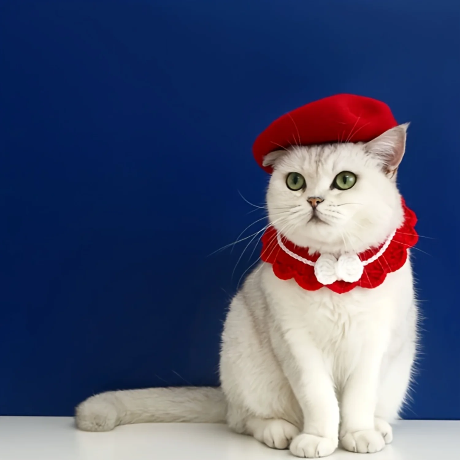 Festive Pet Beret For Cats And Small Dogs, Red Soft Felt With Pearl Detail, Adjustable Neck Strap, Cute Holiday Costume Accessor