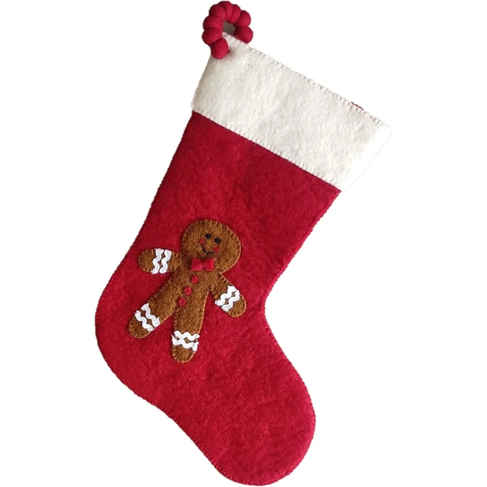 

Gingerbread Boy on Red Christmas Hand Felted Wool Stocking