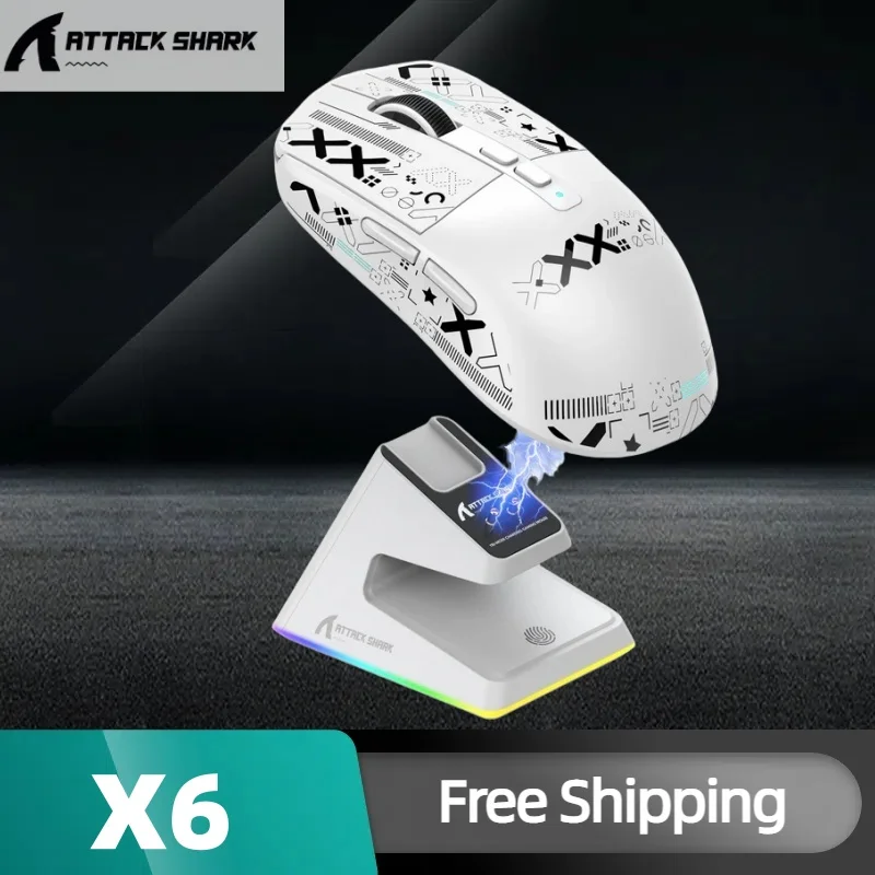 

Беспроводная Bluetooth-мышь Attack Shark X6 PAW3395 2,4G, трехрежимное подключение, RGB сенсорная магнитная зарядная док-станция, игровая мышь для макросов