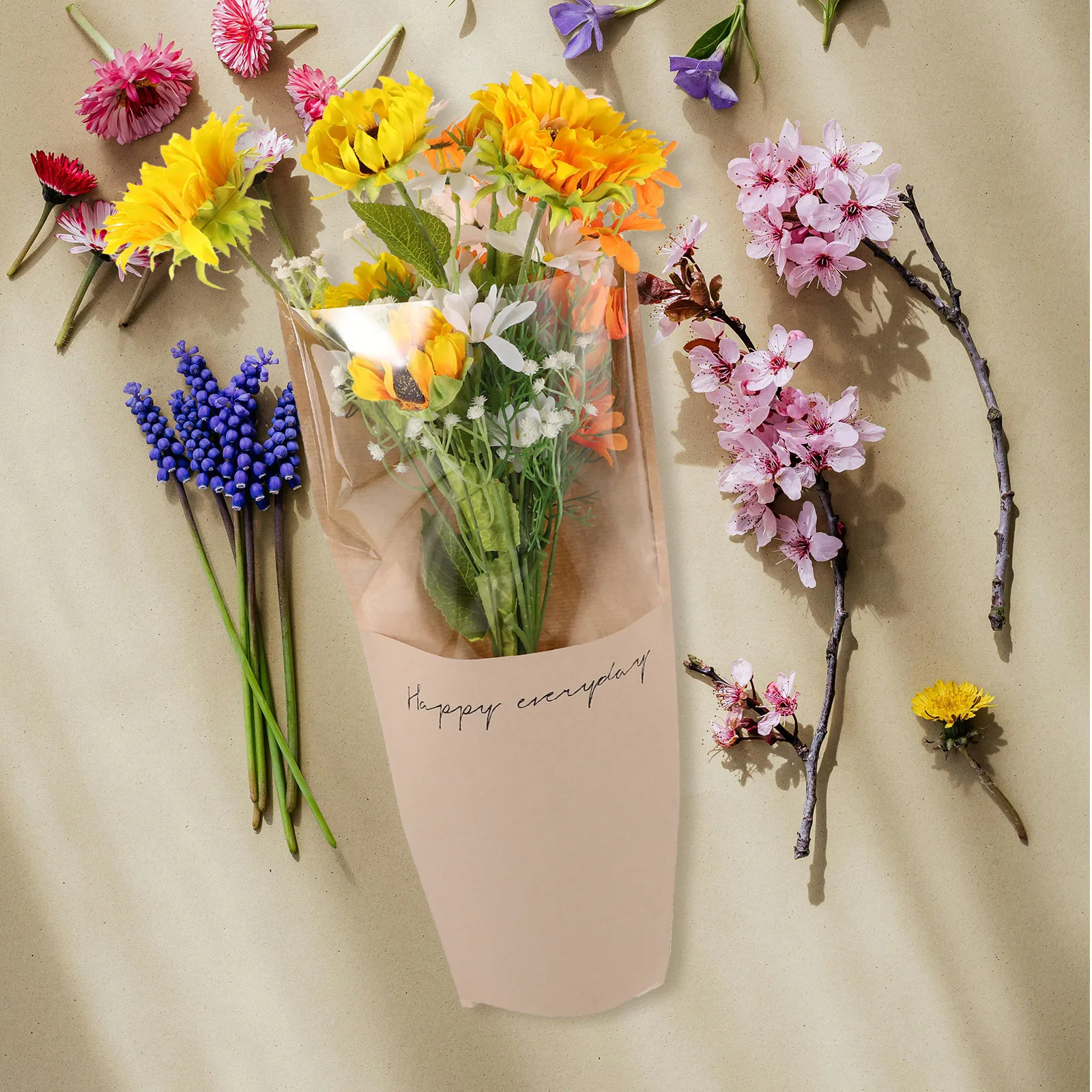 

20Pcs Flower Bouquet Packaging Bags Kraft Paper Plastic Flower Wrap Sleeves for Wedding Birthday Holiday Floral Arrangement