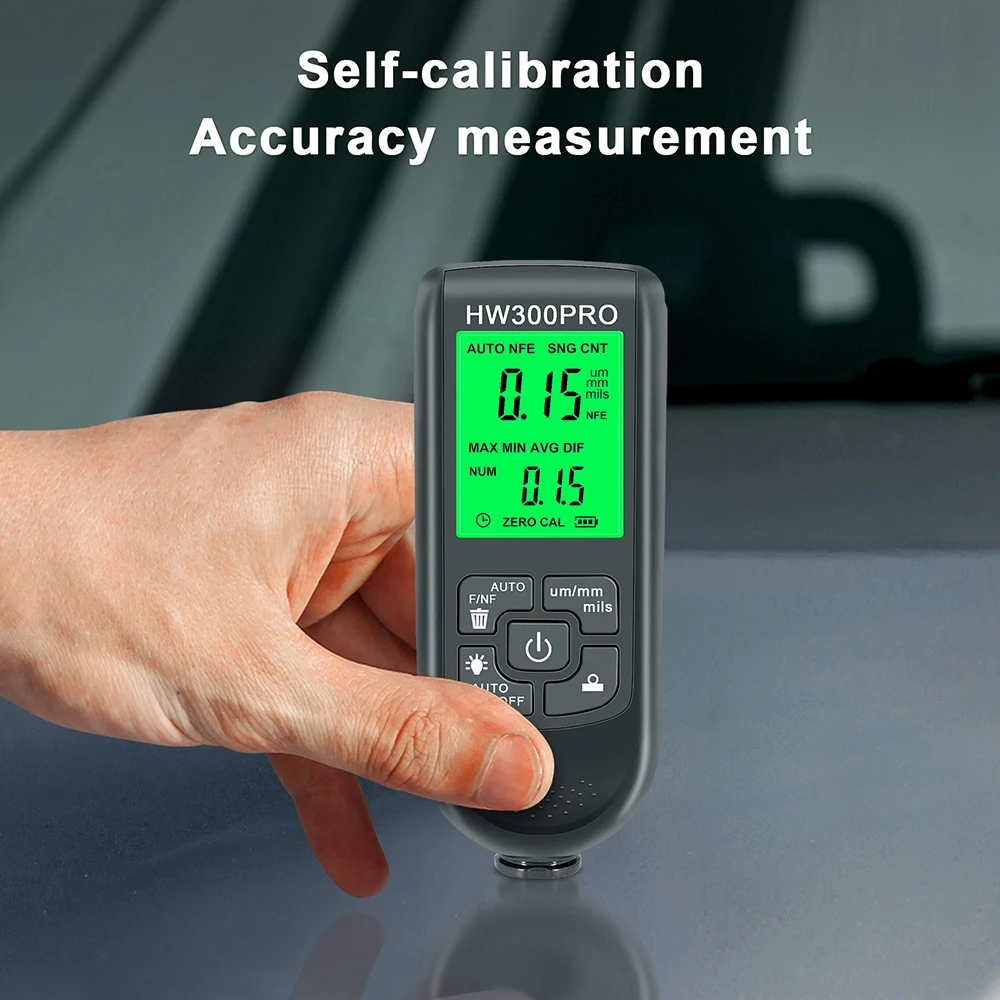 Galvanizar Metal Revestimento Espessura Tester, Medidor Digital, Fe e NFe Probe, pintura do carro, 0-2000um, HW-300