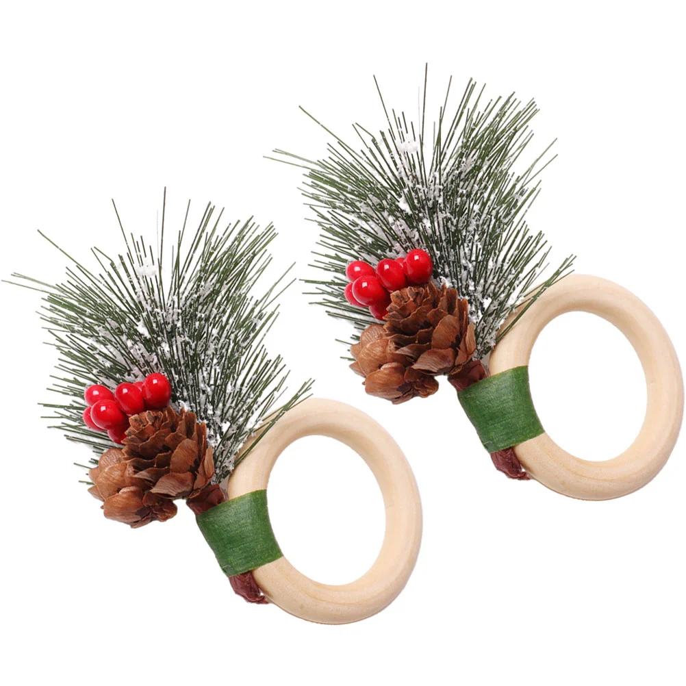 6 Pcs Berry Napkin Holders Ring Pine Cone Xmas Rings Christmas Party Style Decorations Buckles