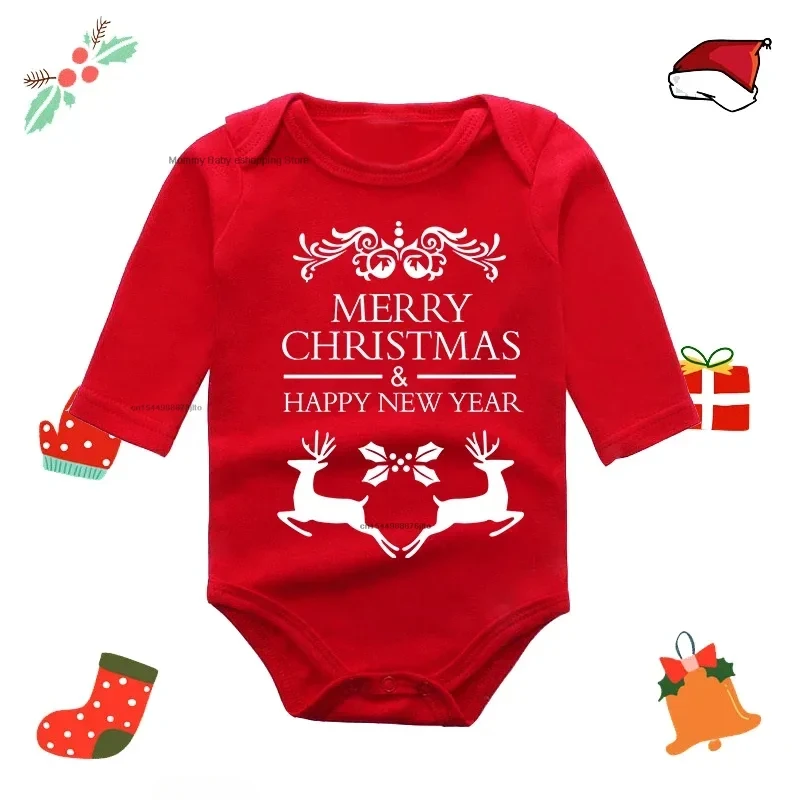 Christmas Newborn Baby Long Sleeve Romper Cartoon Deer Santa Printed Outfit Infant Baptism Bodysuit Clothes Xmas Gift