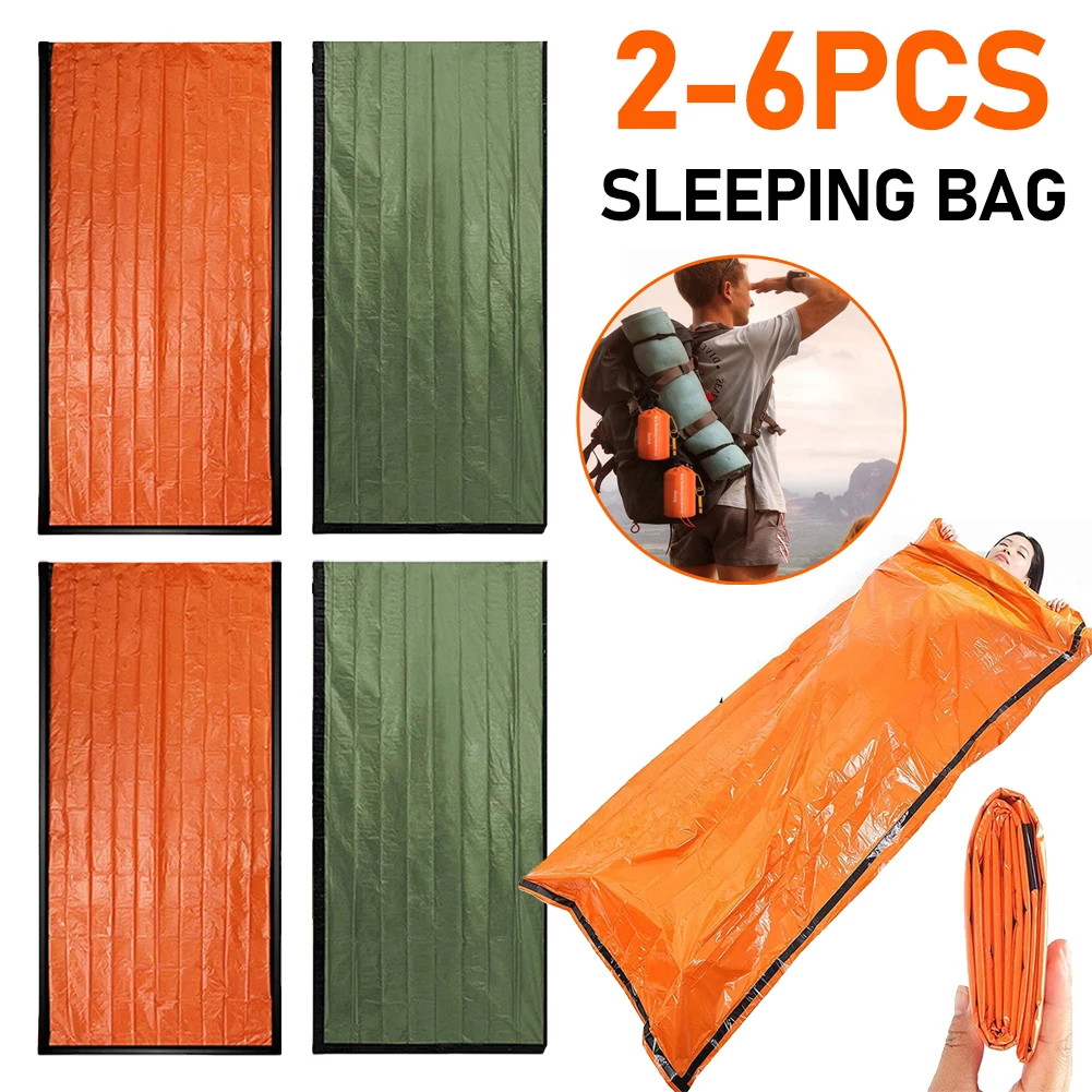 2-6PCS Portable Waterproof Emergency Survival Sleeping Bag Hiking Camping Gear Thermal Bivy Sack First Aid Rescue Kit