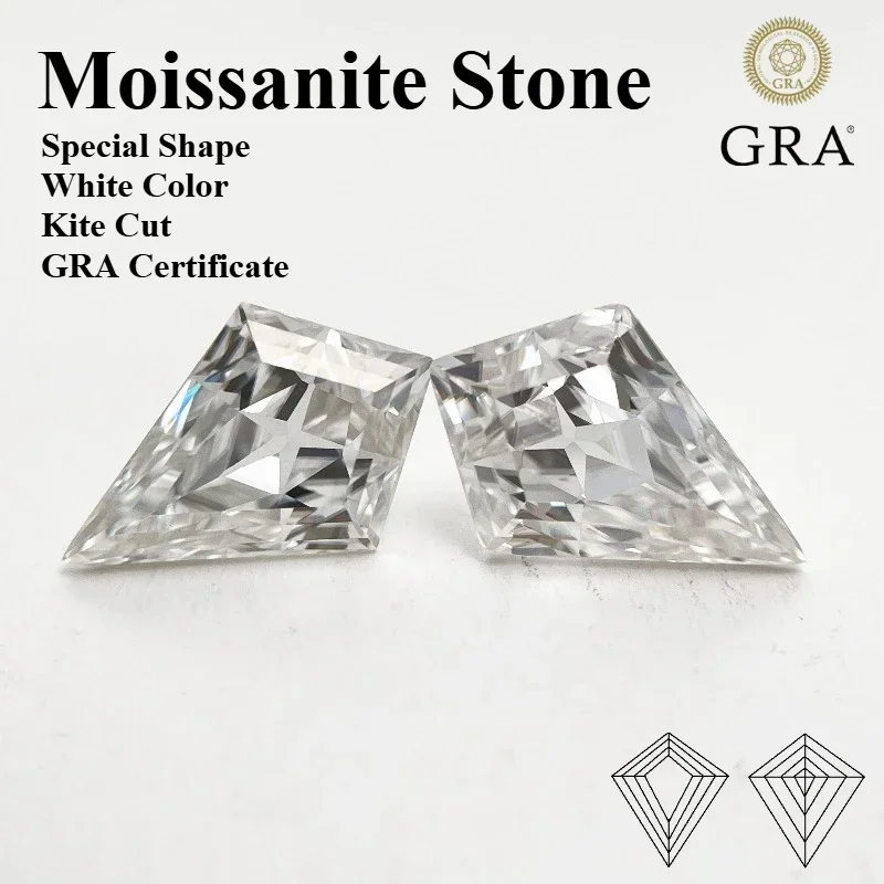

Топ Муассанит Камень Специальной Формы Белый Цвет Кайт Огранки Шарм Бусины Для DIY Изготовления Ювелирных Изделий Кольца Браслет С Сертификатом