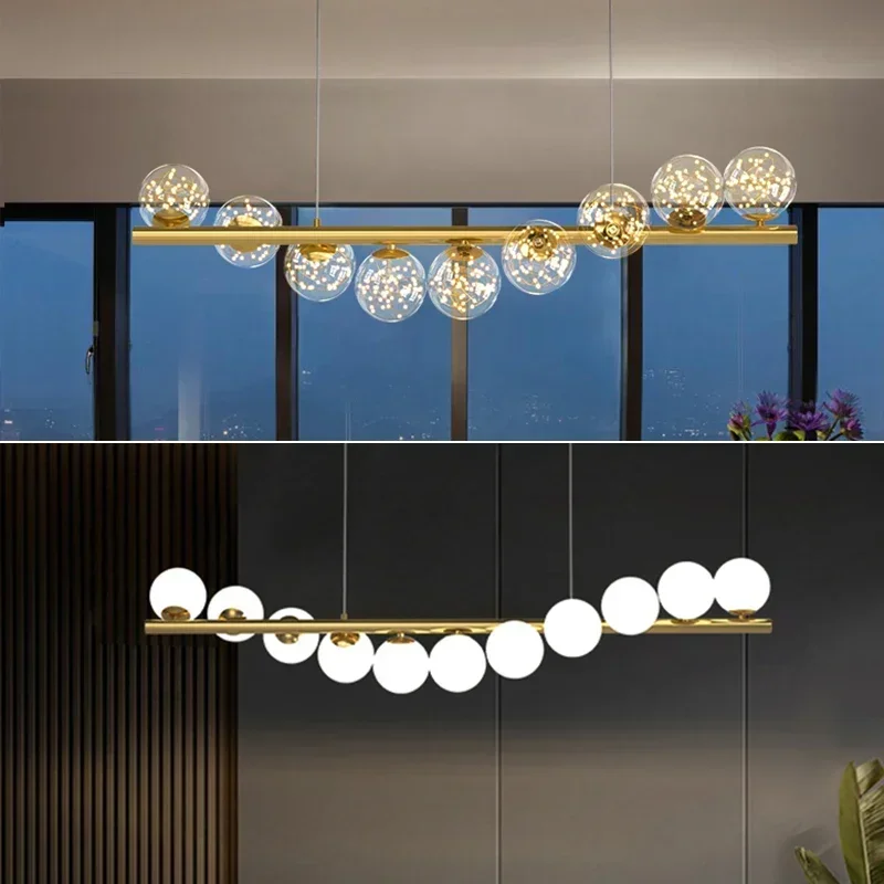 Nordic Long Glass Ball Ceiling Chandelier Gold for Bar Table Dining Room Kitchen Island Pendant Lights Home Decor Luster Fixture