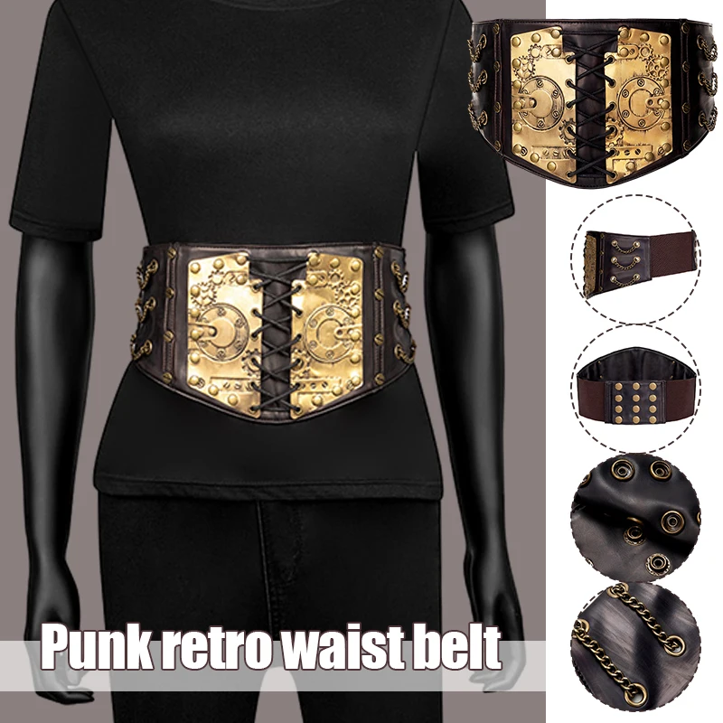 Women Vintage Wide Corset Belt Steampunk Medieval Knight Armors Viking Pirate Costume Waistband Medieval Cosplay Accessories