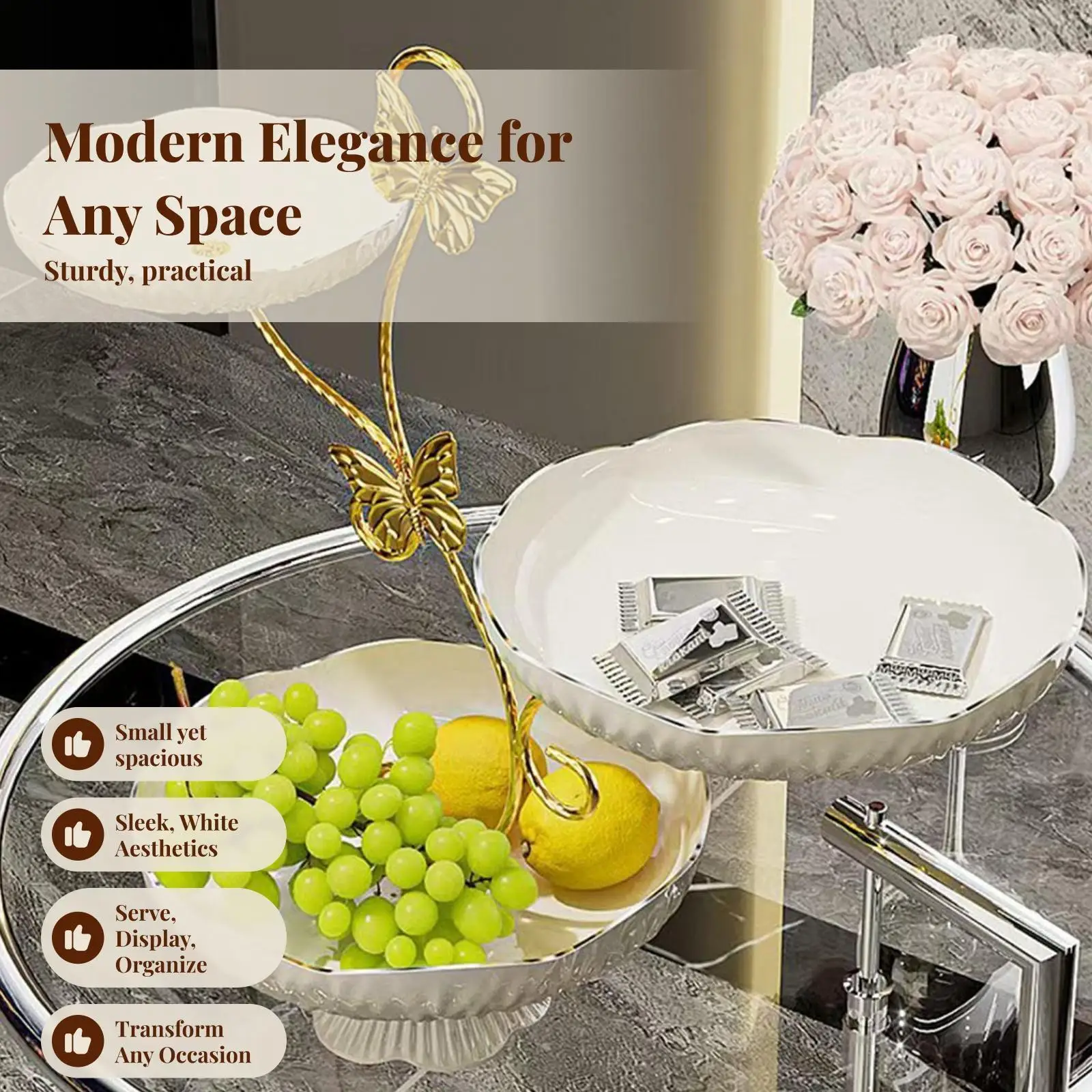Three-Level Fruit Basket for Kitchen Use, Countertop Display for Snacks