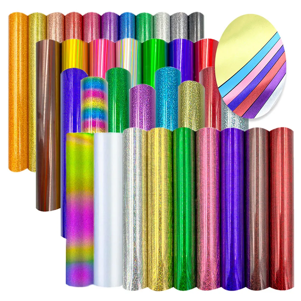 25x30 سنتيمتر بريق الليزر لامع قوس قزح الترتر شريط أنماط نقل الحرارة الفينيل الحديد على التي شيرت HTV ورقة DIY بها بنفسك مهرجان زي