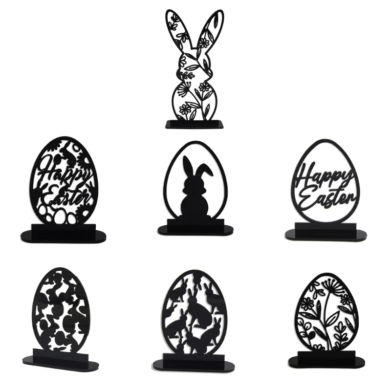 

Easter Acrylic Rabbit Eggs Tabletop Decorations Spring Freestanding Rabbit Table Sign for Kids Happy Easter Party Supply