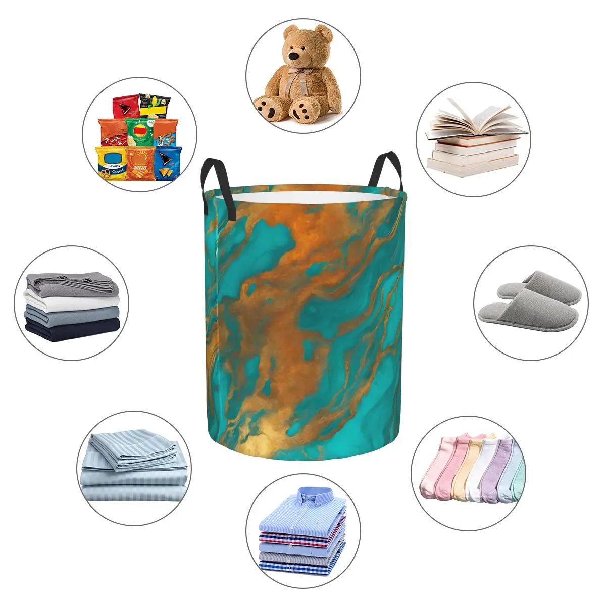 Preppy شيك الحديثة الملونة الذهب الفيروز الأزرق الرخام سلة الغسيل الملابس القابلة للطي تعيق اللعب المنظم صناديق التخزين