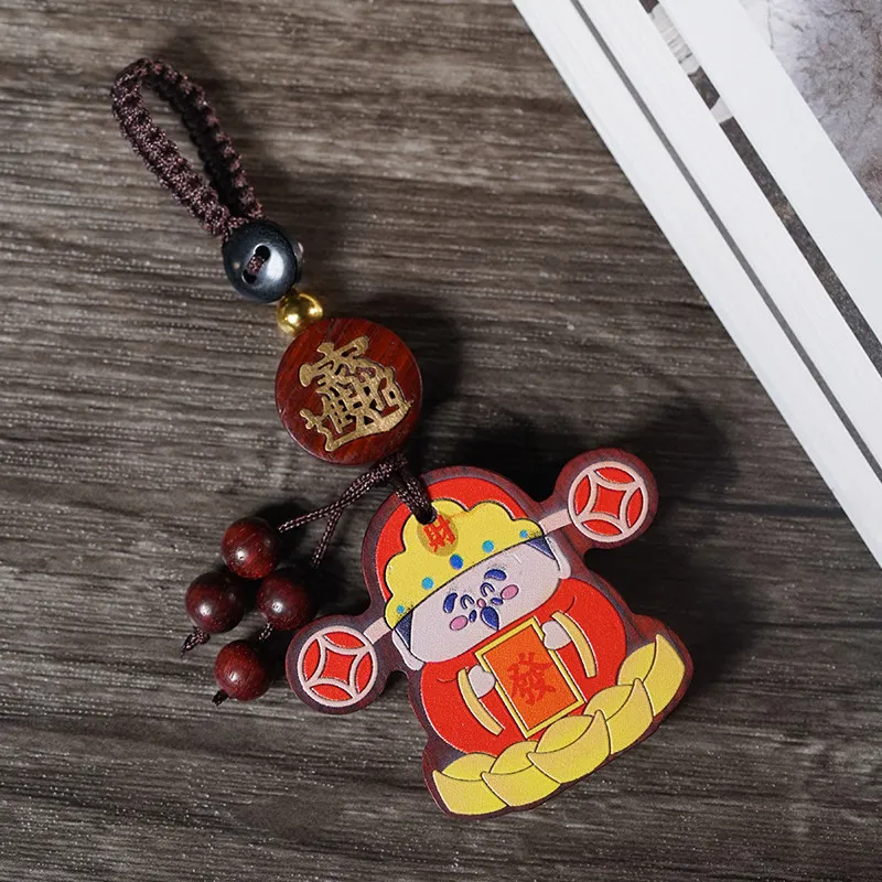 

Деревянный резной кулон-брелок «Бог богатства» в традиционном китайском стиле, новый, маленький, милый, подвесное украшение, подарок