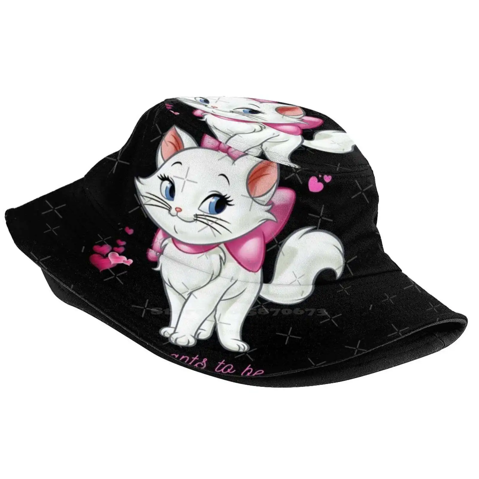 Marie Cat-Everybody Wants To Be A Cat Print Bucket Hats Sun Cap Aristocrat Aristocats Marie Kittens Kitty Kitties Sassy Cat