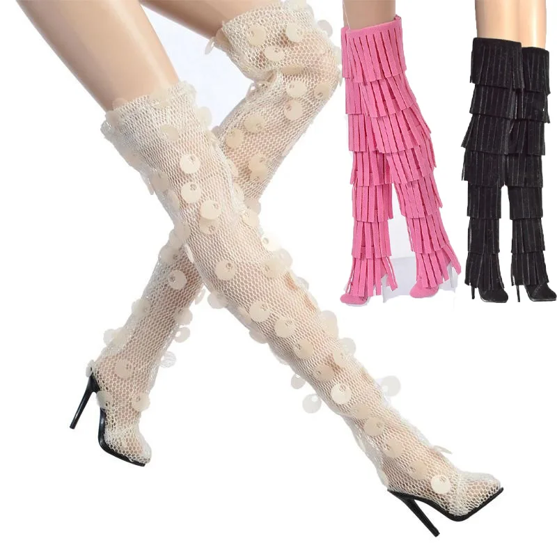 

1/6 кукла-игрушка, однотонные длинные ботинки-трубы с кисточками, бархатные туфли, аксессуары для фигурок для FR2, 12-дюймовая женская модель тела