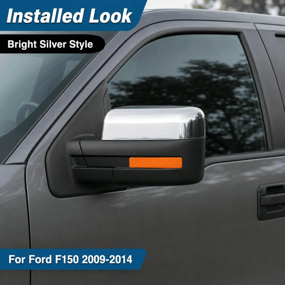 Rear View Mirror Covers For Ford F150 2009-2014 Bright Silver Carbon Fiber Look Exterior Trim Auto Styling Accessory Upgrade Kit