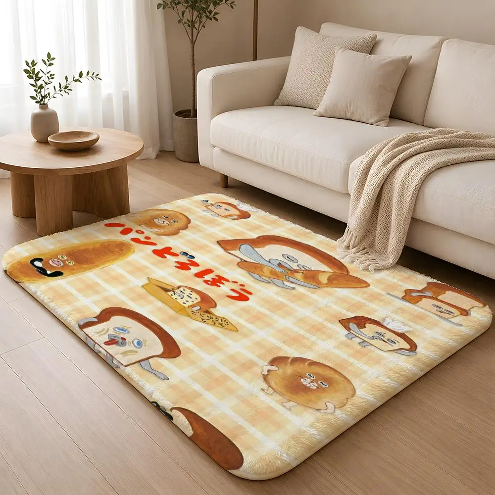 Cartoon Breads T-Thief Floor Mat Flannel Rug Non Slip Absorbent Soft Washable For Entryway Hallway Bathroom Kitchen Decor