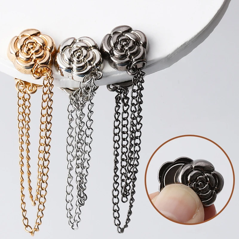 2pcs Multi-Function Magnetic Clothing Clip With Chain Metal Buttons Clip Clothes Scarf Trouser Legs Cuff Fixing Magnet Pin