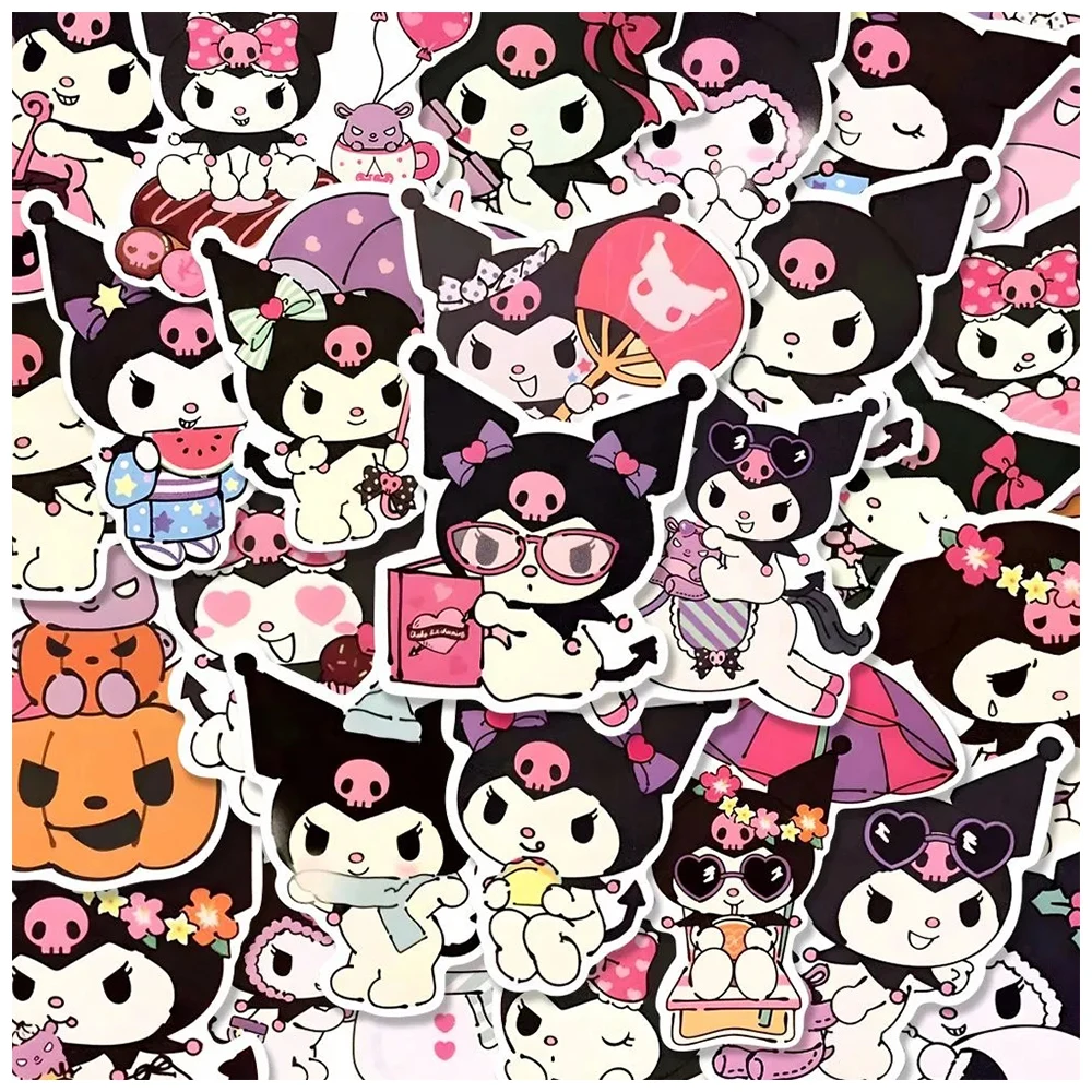 10/30/56pcs Sanrio Kuromi Stickers Kawaii Girls Anime Decoration Decals DIY Laptop Car Waterproof Cute Cartoon Sticker for Kids