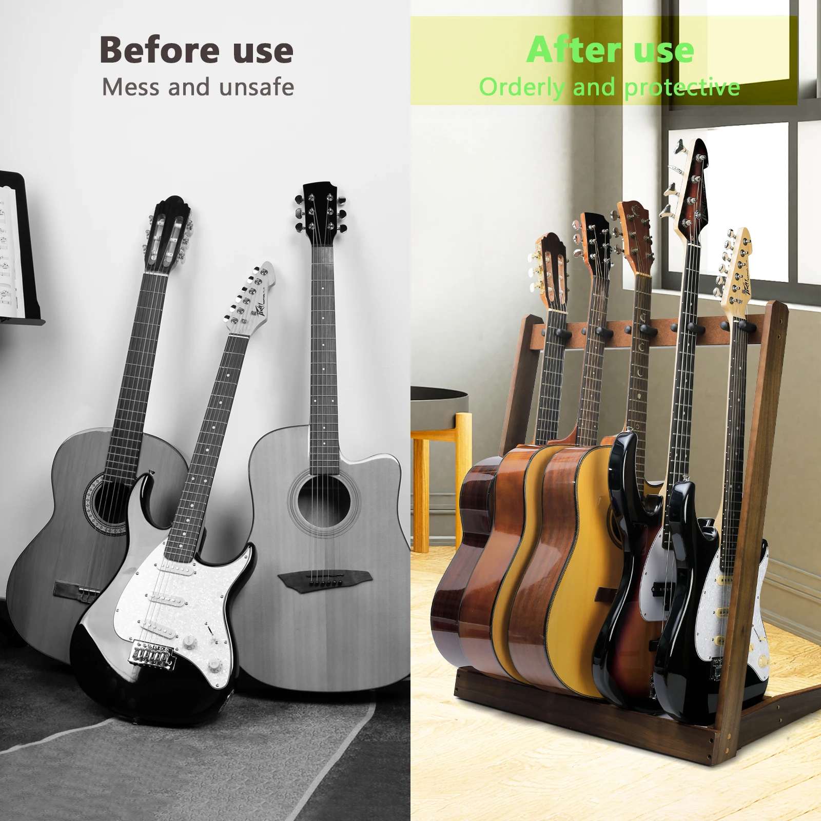 Hooqu 5 soporte para guitarra, estante de exhibición para múltiples guitarras, soporte plegable, banda para escenario, bajos, guitarras acústicas