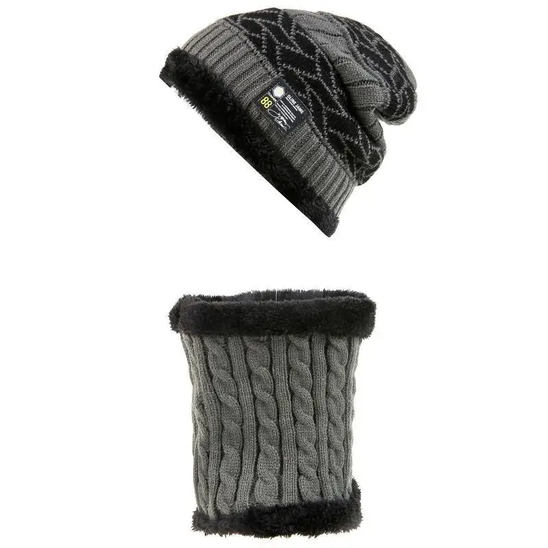 652F الصوف بطانة Skullies قبعة صغيرة الرقبة قبعة الشتاء الدافئة الرجال قبعة قبعة صغيرة منديل