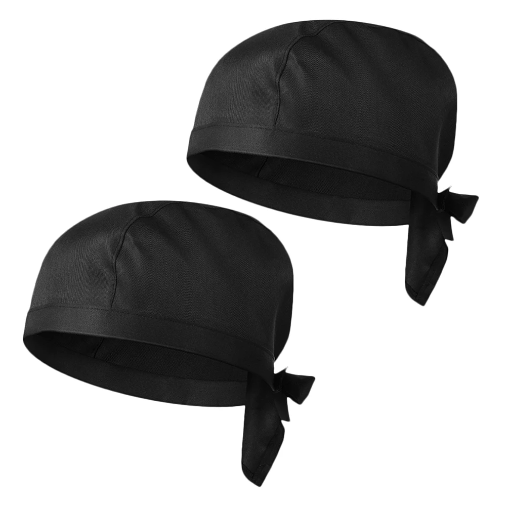 2Pcs Chef Hat Turban Soft Canvas Adjustable Ribbon Style Catering Kitchen Cloth Caps One Size Fits Most Adults