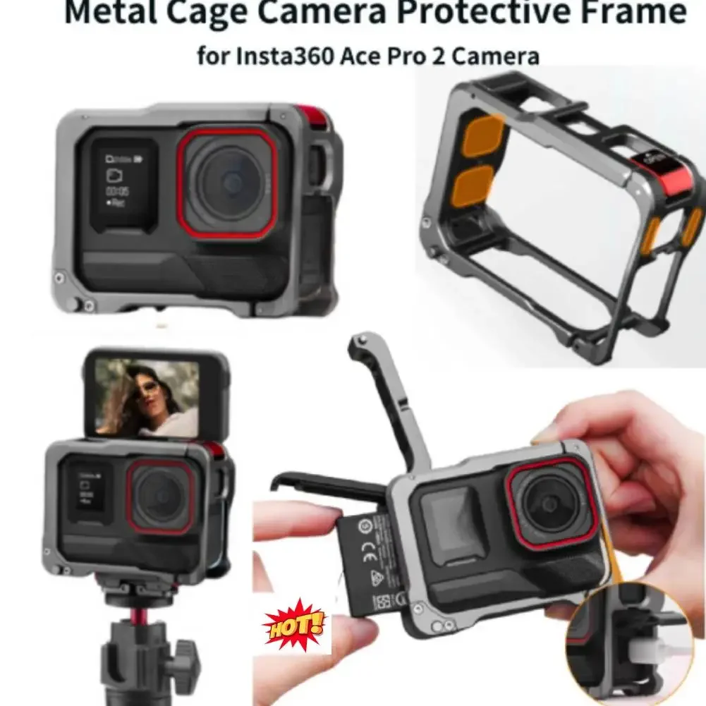 

Aluminum Frame Metal Case for Insta360 Ace Pro 2 Camera with Cold Shoe Mount Metal Cage Camera Protective Frame