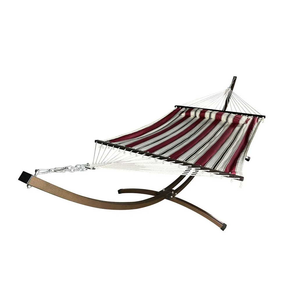 15 Ft. Indoor/Outdoor Heavy Duty Textured Bronze Steel Arc Hammock Stand & Premium Quilted Hammock Bed w/Pillow.(Elegant