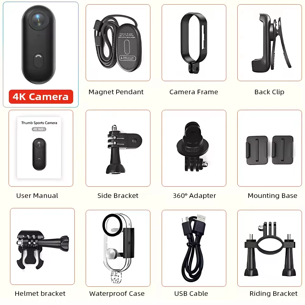 

2025 Magnetic 4K POV Cam Small Sports Recorder Helmet Bike Mount Mini Cam Wireless Mic Ultra Portable DV Vlog Action Recording
