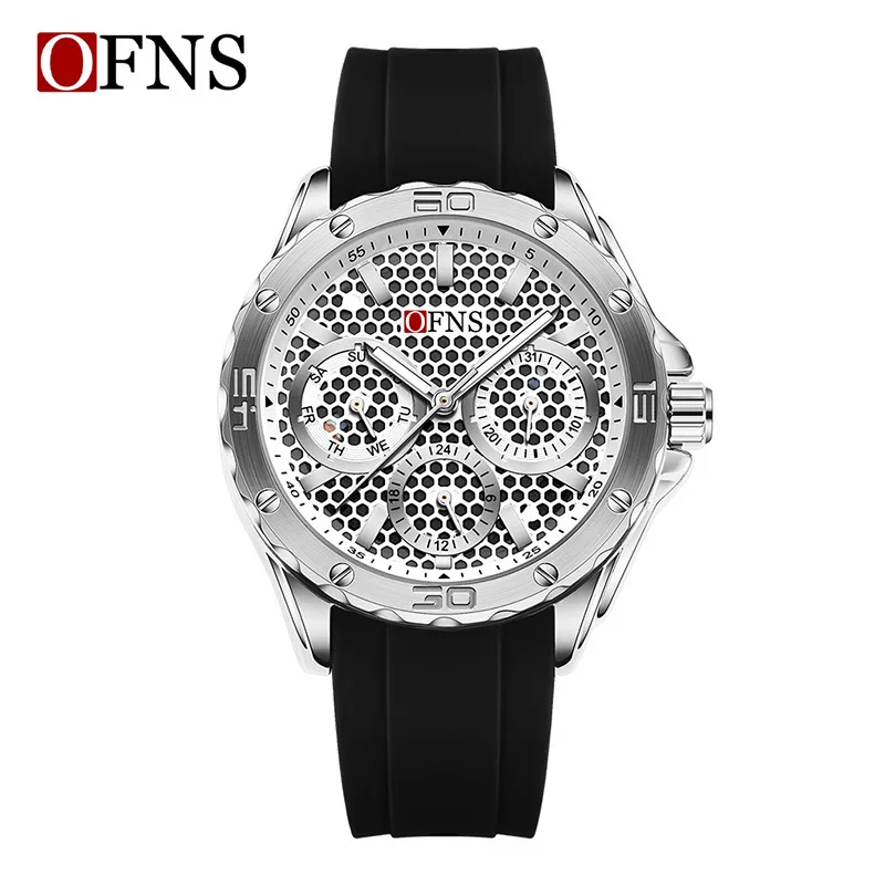 OFNS 2025 New High end Men's Watch with Three Eyes, Six Needles, Night Light, Waterproof, Weekday, Women's Sports Quartz Watch