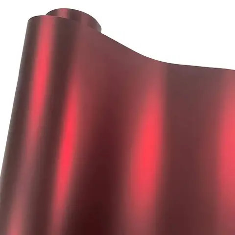 Premium PET Chrome Satin Romance Romani Red Vinyl Wrap Roll Self Adhesive Decal Motorbike Car Wrapping Foil