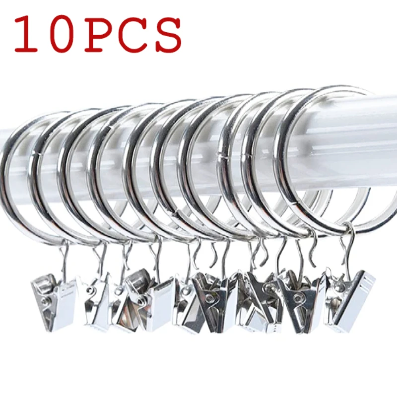 10PCS Metal Curtain Hooks with Hanging Clips Rustproof Vintage Decorative Curtains Rods Hangers Split Rings Clip Eyelets Grommet