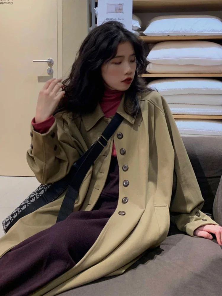 

Long Style Trench for Women Solid Tender Autumn Coats Ladies Ropa Mujer Minimalist Preppy Korean Retro Students Chic Ins Style