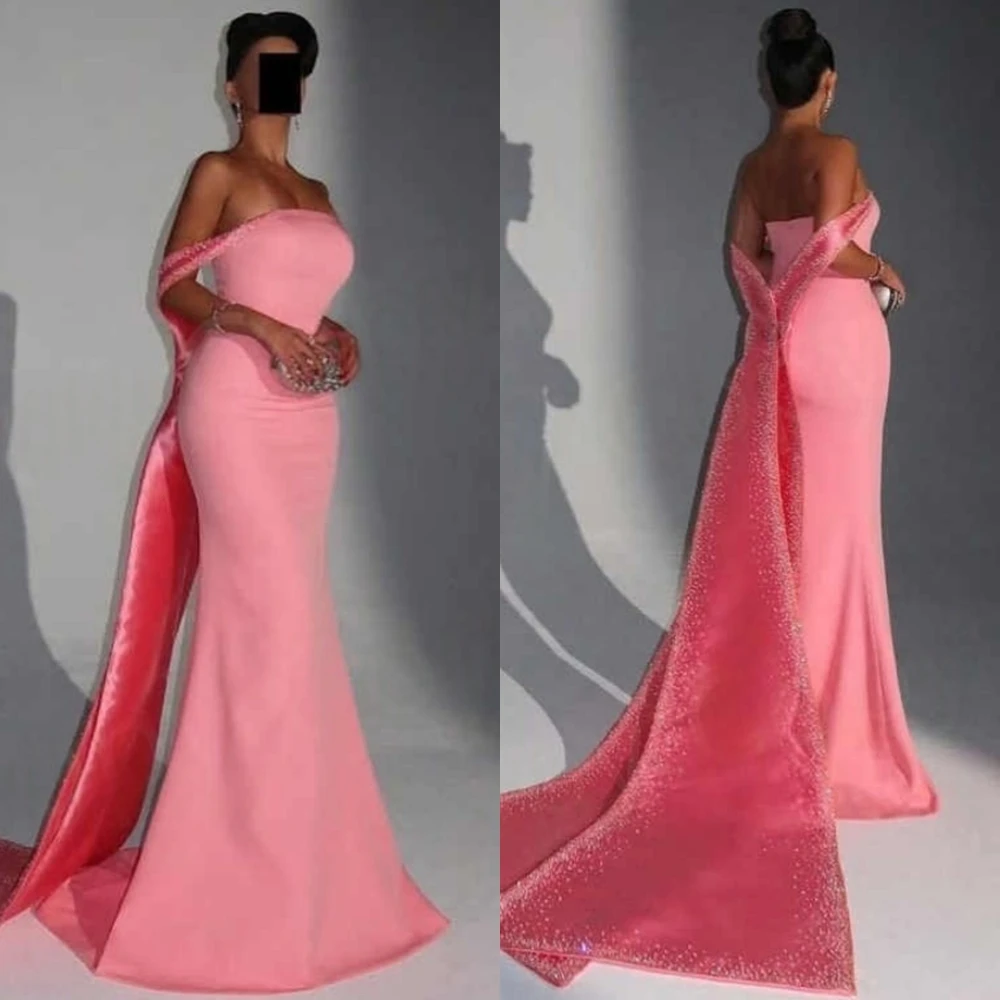 

Customized Classic Mermaid Satin Evening Dress Cocktail Dress Boat Neck Bespoke Occasion Gowns Chapel Train Simple Formal
