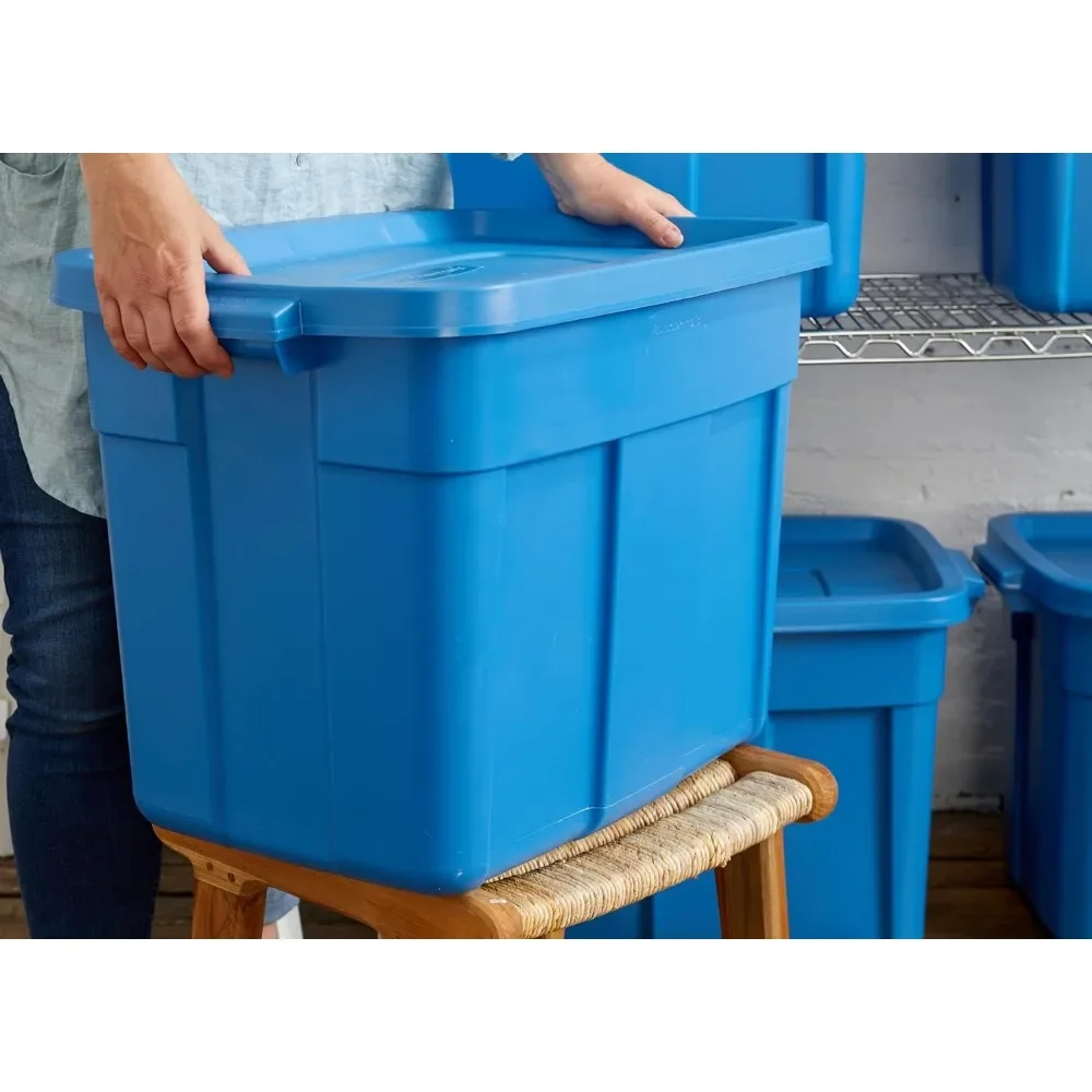 Storage box, 18 gallon stackable storage box with fixed lid and convenient carrying handle,traditional blue (6 pack) storage box