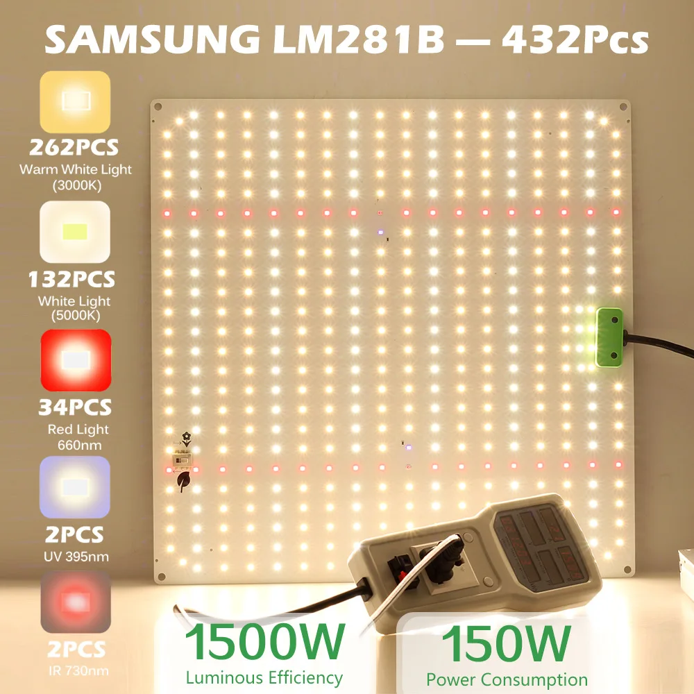 Tablero cuántico Luz de crecimiento adicional para plantas, atenuación temporizada, espectro completo, luz adicional de calcio, 120W