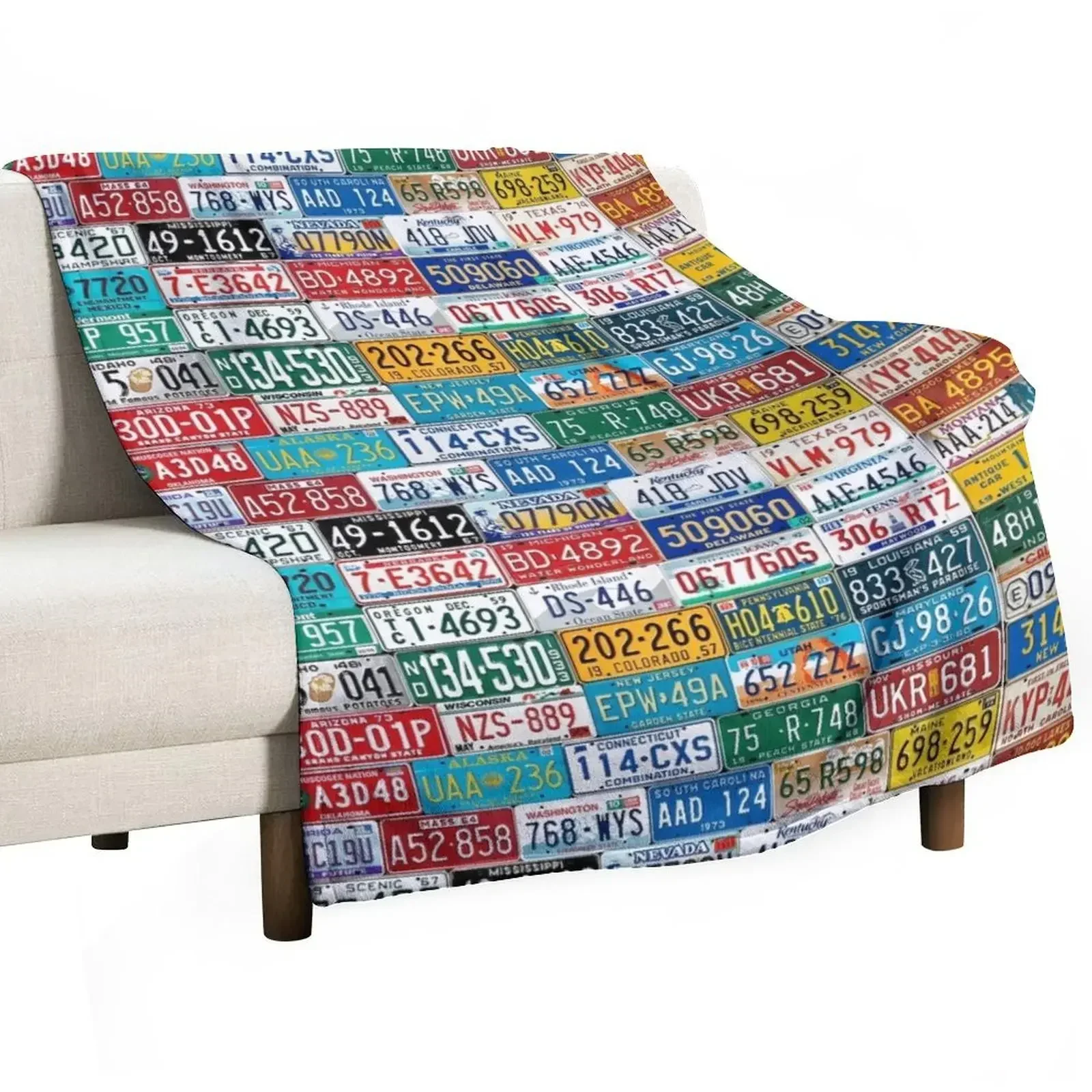 All States Plates Throw Blanket Plaid on the sofa Flannel Fabric Multi-Purpose Personalized Gift Blankets