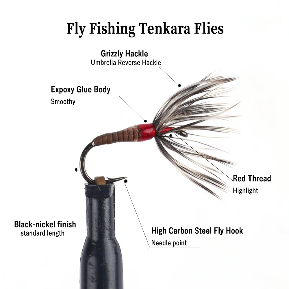 6 Stück 14 # 16 # 18 # Tenkara Fliegen Kebari Reverse Hackle Trockenfliege mit Widerhaken für Lachs, Steelhead und Forellen – Fliegenfischen Köder – Detail 2